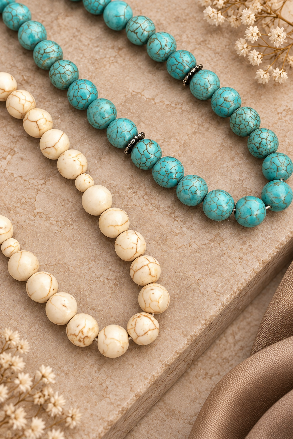 Premium Feroza Stone Tasbih Combo – White & Blue
