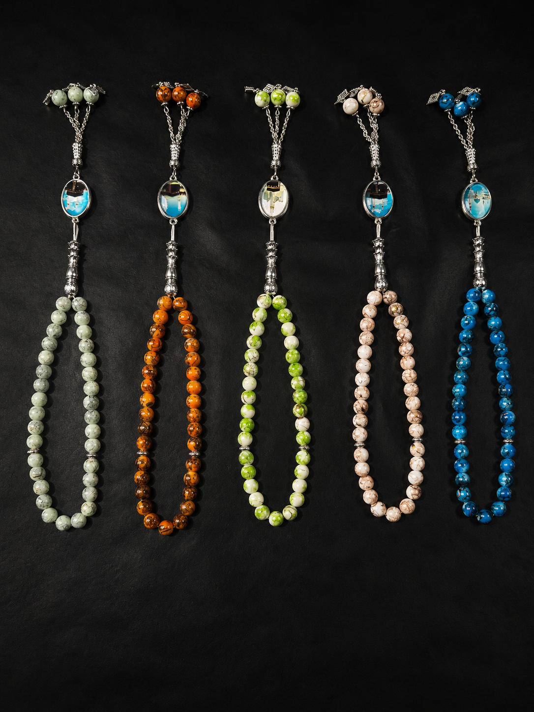 Pack Of 5 Noor-ul-Haramain Premium Stone Tasbih with Makkah & Madina Locket